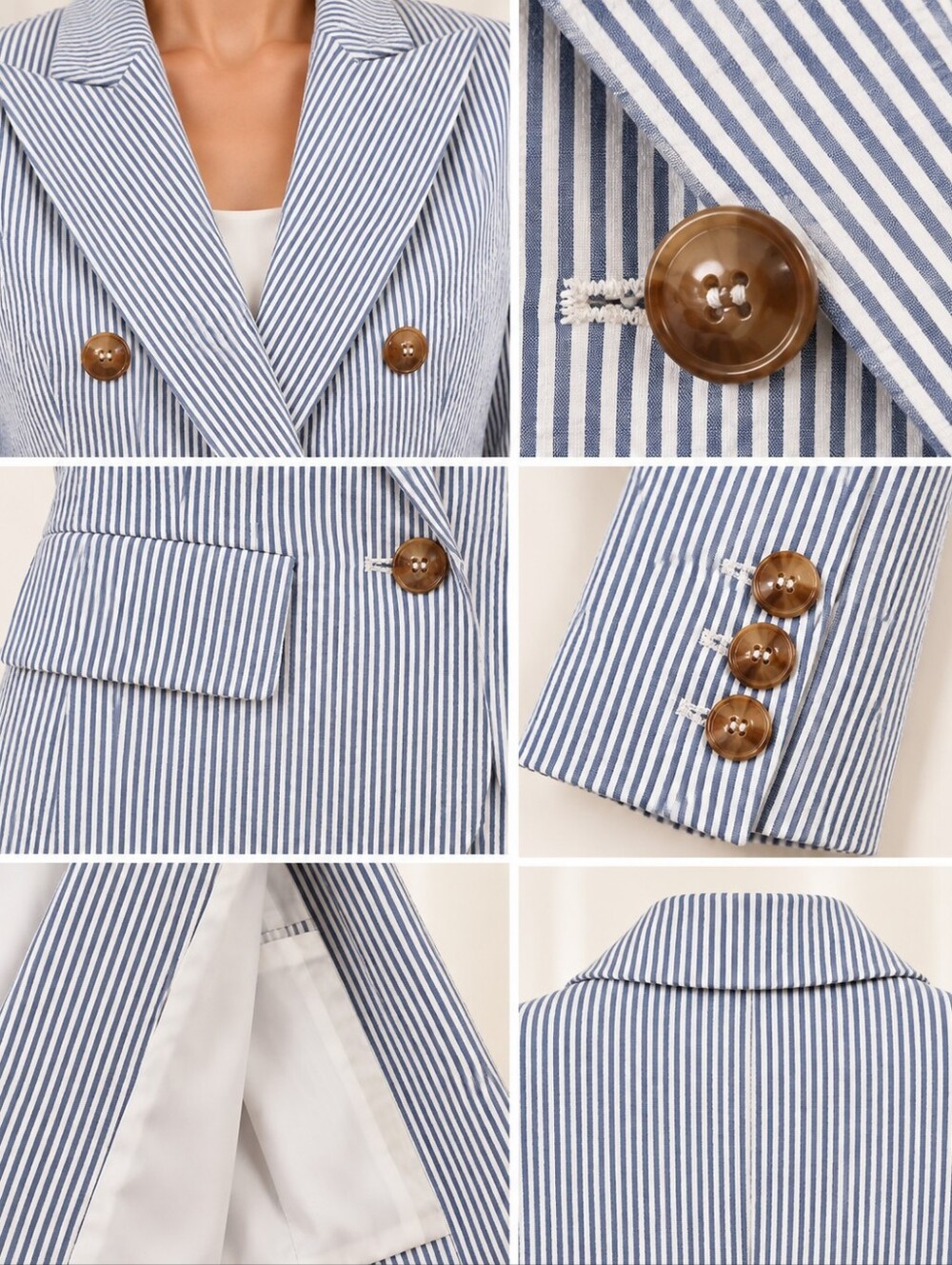 Joie NWT Blue White Pinstripe Double Breasted Blazer Jacket | Size Medium - Picture 5 of 10